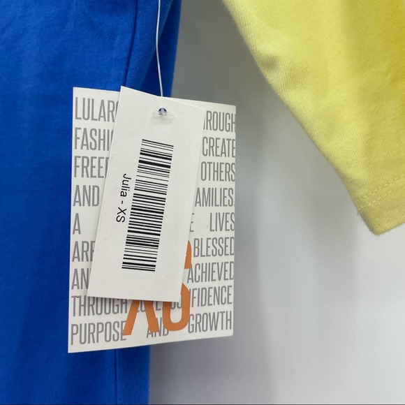 Lularoe Julia Womens Raglan Dress Sporty Yellow Blue XS NEW - Picture 5 of 9